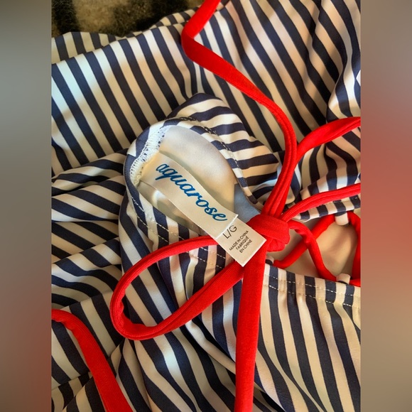 Striped One-Piece Bathing Suit with tie back - Picture 3 of 4